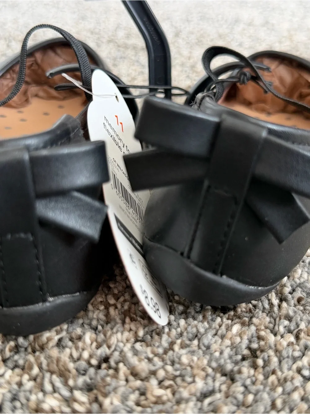 NWT Wonder Nation Girls Black Bow Ballet Flats Memory Foam Size 11